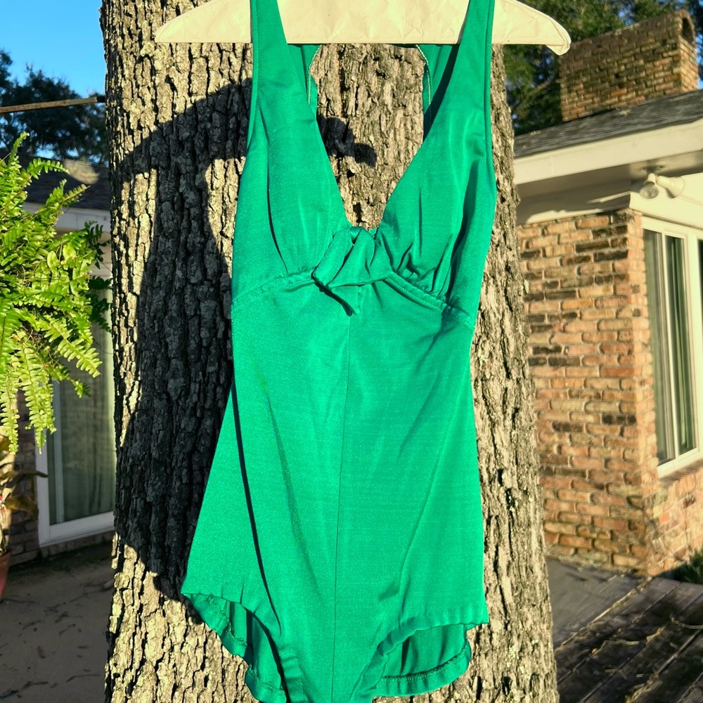 Emerald Green Vintage bathing suit Sears racer back EVG